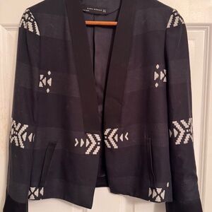 Zara dark navy cotton crop blazer jacket Size: M. NEW